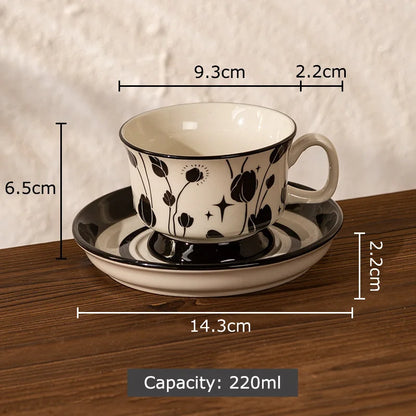 Decorbites™ Blumenmuster Keramik-Tasse- und Untertassenservice Vergoldeter Kaffee-Tee-Becher Saftbehälter