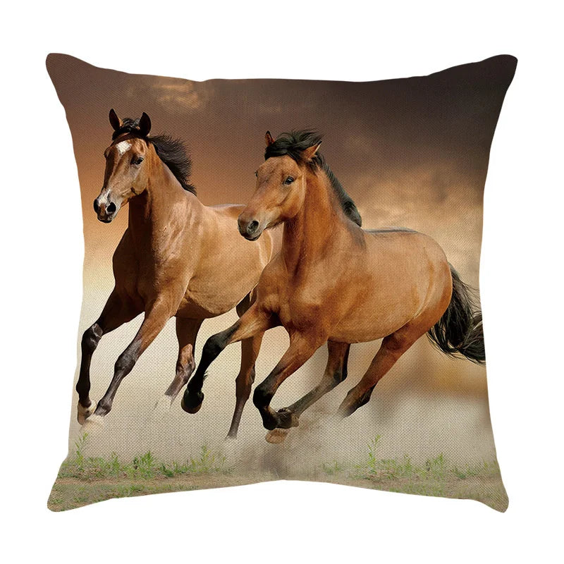 DecorBites™ Galloping Horse Pillowcase: Wild Horse Print Linen Cushion Cover for Home Decoration