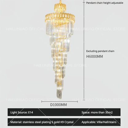 DecorBites™ Crystal Stair Long Chandelier - Simple Modern Design for Duplex Villa Living Room