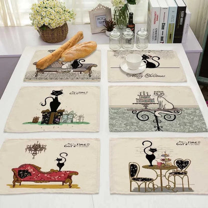 Decorbites™ Schwarze Katze Leinen-Platzset für Esstisch & Küchendekoration