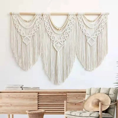Decorbites™ Großes handgewebtes Makramee-Wandhänger-Teppich mit Holzstab und Troddeln