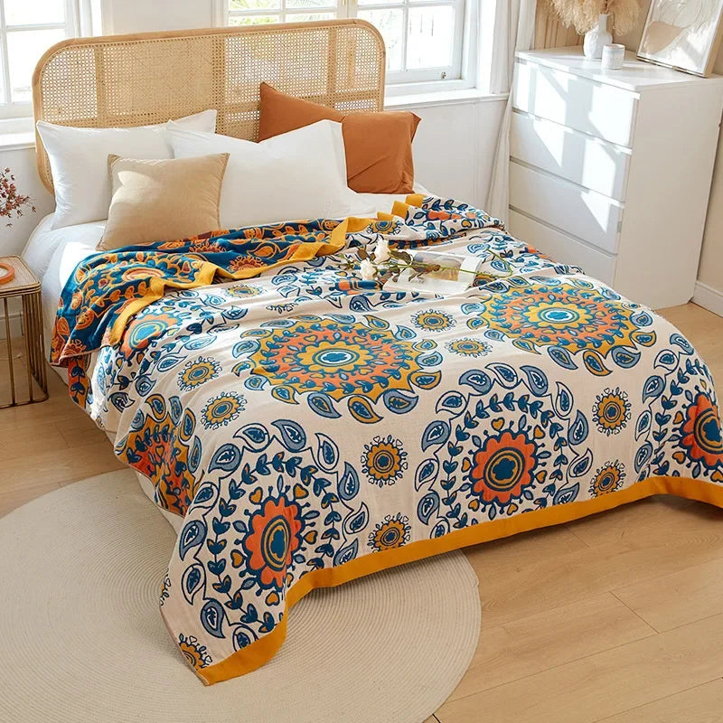 Decorbites™ Boho-Mandala-Baumwolldecke für den Sommer – Doppelseitige weiche Wurfdecke für Betten, Sofas