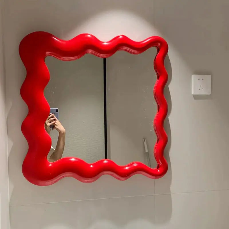 DecorBites™ Cream Cloud Wave Mirror, Wall-hung for Bathroom & Bedroom Makeup Decor