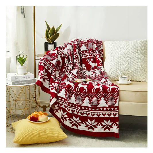 Decorbites™ Gestrickte Jacquard-Weihnachtsbaum-Wurfbettdecke