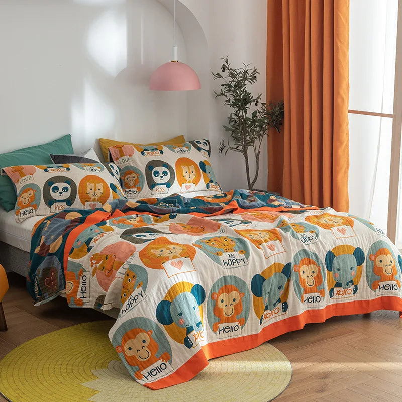 DecorBites™ Cotton Gauze Towel Blanket - Double Sided Yarn-Dyed Jacquard for Adult and Children