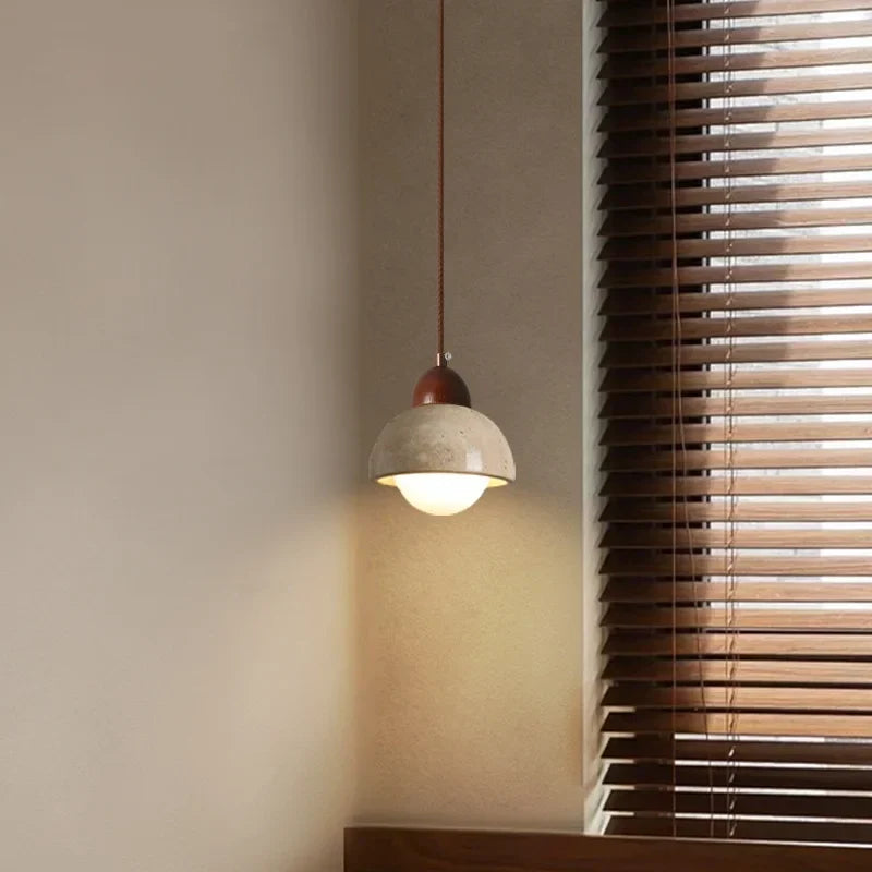 Yellow Travertine Pendant Lamp Polished Copper