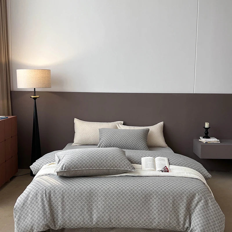 Decorbites™ Leinen-Baumwoll-Jakard-Bettwäsche-Set mit Steppdecke, Laken und Kissenbezügen