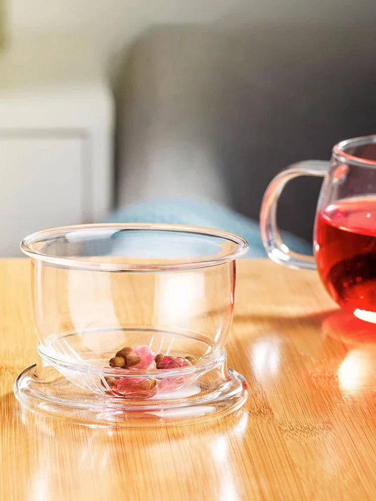 Decorbites™ Glasblumen-Teetasse mit Henkel, Filter und Deckel