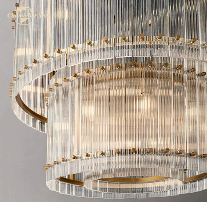 Decorbites™ Klarer LED-Glas-Lüster, zweistufiger runder Pendellicht für das Wohnzimmer