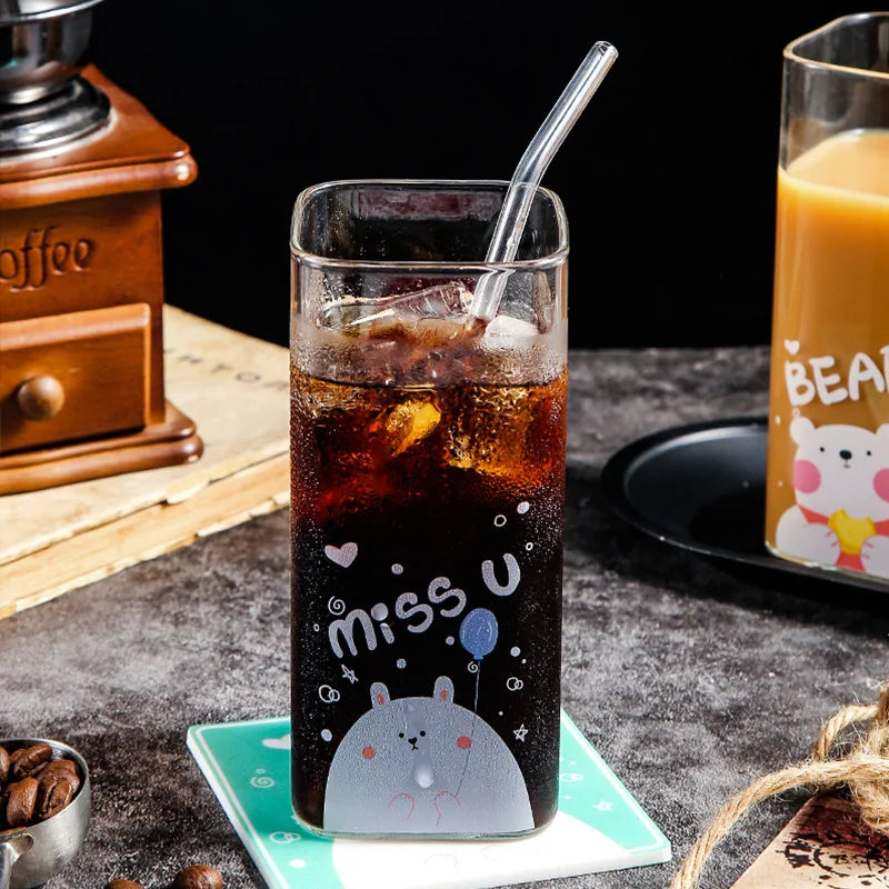 Decorbites™ 400ML Glas-Kaffeetasse mit farbenfrohem Muster für Milch, Bier, Tee und mehr