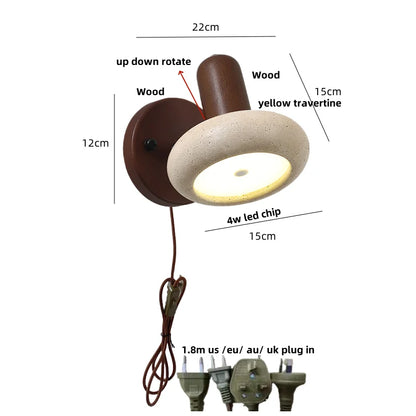 DecorBites™ LED Wall Light Fixture Up Down Rotate Pull Chain Switch Yellow Travertine Wood