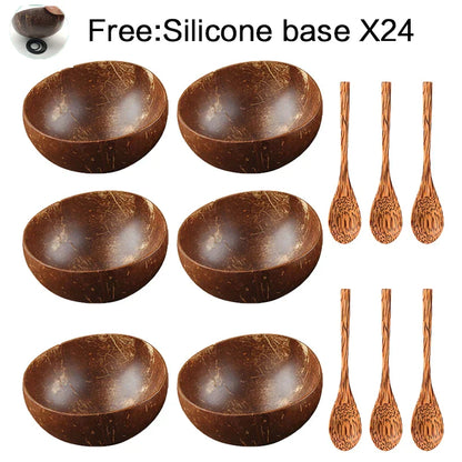 Decorbites™ Kokosnussschalen-Set mit Holzlöffel: Natürliches handgefertigtes Tischgeschirr für Desserts, Früchte, Salate