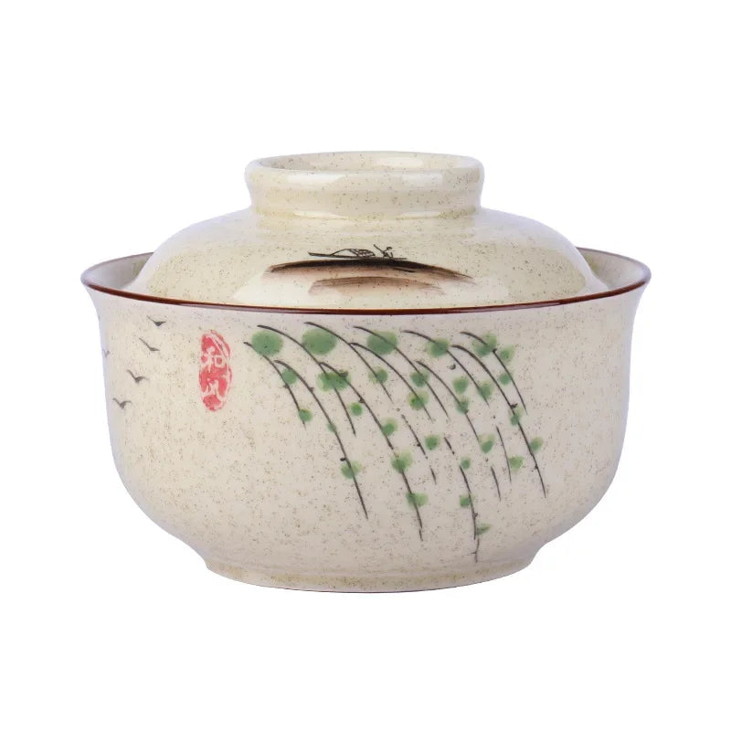 Decorbites™ Japanischer Stil Ramen-Schüssel mit Deckel | Keramische Nudelschüssel für Suppe, Reis, Brei