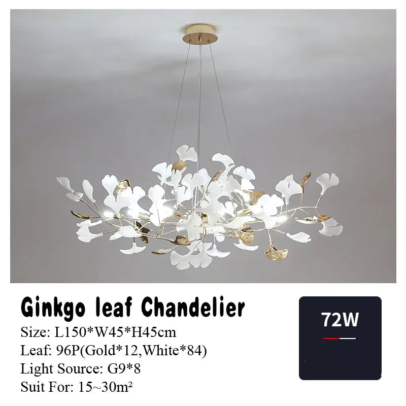 Gold Branch Chandelier With Porcelain Leaves