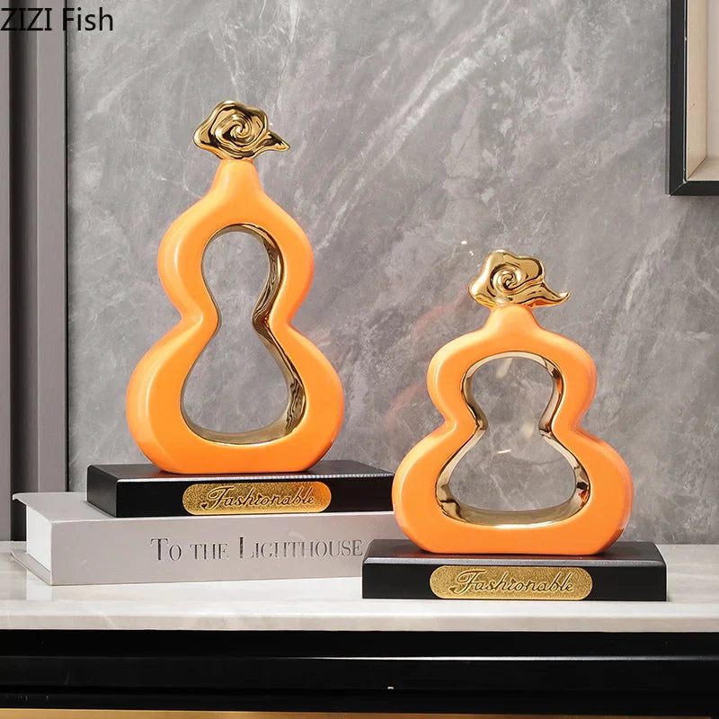 Decorbites™ Goldene Kürbis-Keramik-Skulptur Schreibtisch-Dekoration Porzellan-Handwerk Raumornamente