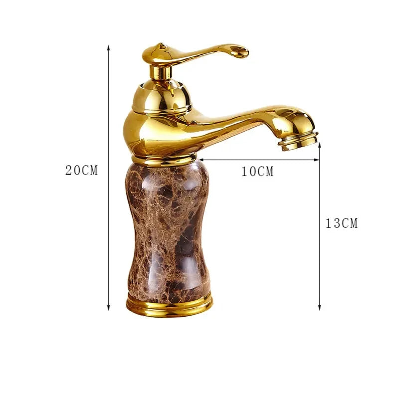 Decorbites™ Golden Marmor Badezimmer Waschtischarmatur Heiß-Kalt-Wasser-Mischer Deckenmontiert Goldener Hahn