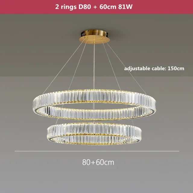 DecorBites™ Crystal LED Ring Chandelier - Luxury Villa Stair Pendant Fixture