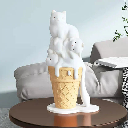 Decorbites™ Eiscreme-Katzen-Skulptur Harz-Figur Moderne Heimdekoration Kreative Tierfigur