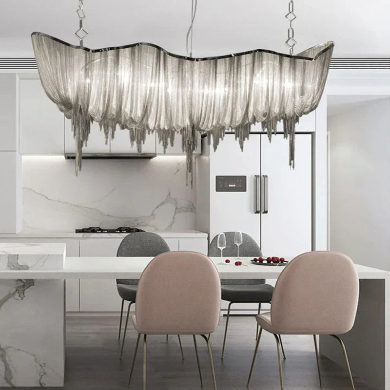 DecorBites™ Gold Tassel Chain Chandelier LED Hanging Lamp Lustres for Dining Room