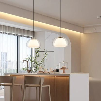Nordic Double Glass Pendant Light in Amber, Gray, or Clear