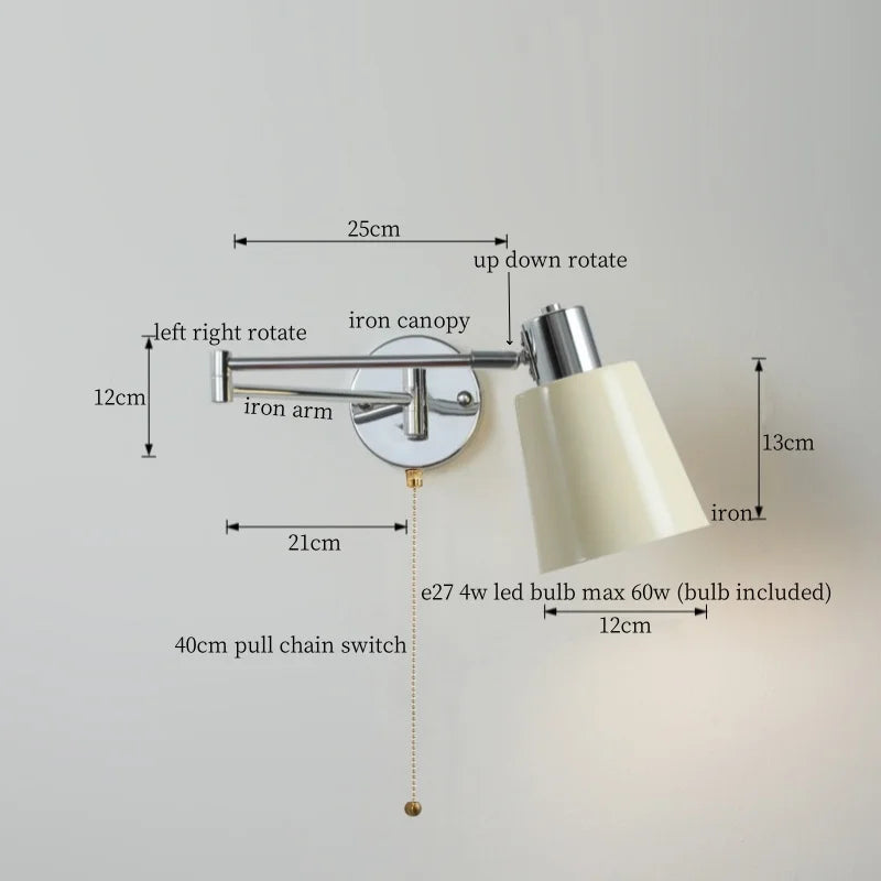 DecorBites™ Cream LED Swing Arm Wall Lamp for Living Room Bedroom Mirror Stair Light