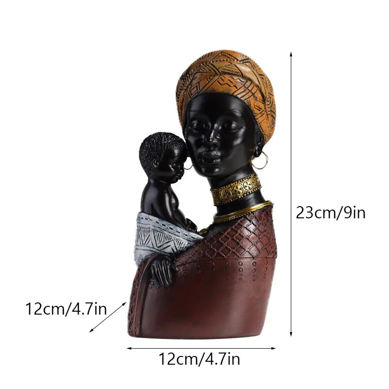 Decorbites™ Afrikanische Exotische Schwarze Mutter- und Kind-Harzstatuen Retro-Figuren für die Heimdekoration