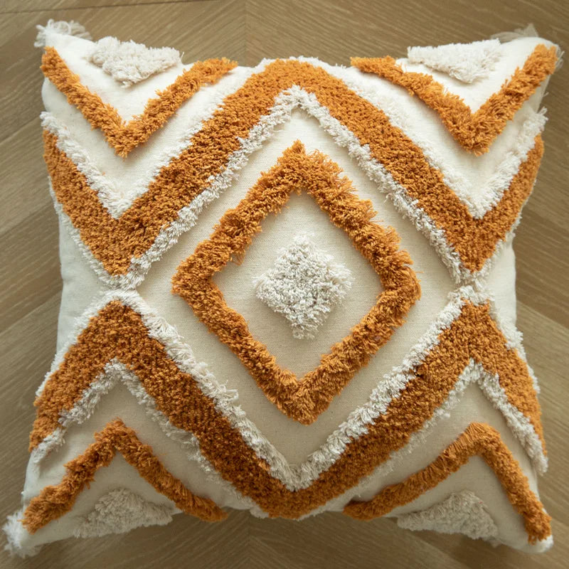 DecorBites™ Geometric Tufted Embroidered Cotton Canvas Cushion Cover 45*45cm