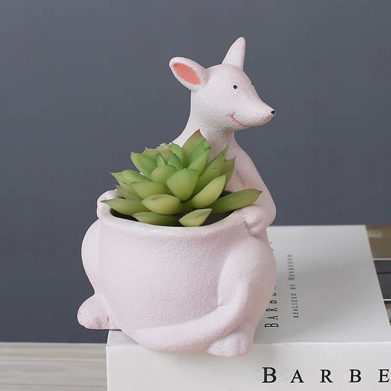 Decorbites™ Känguru-Cartoon-Keramik-Blumentopf-Vase für Kakteen, Sukkulenten und Pflanzen