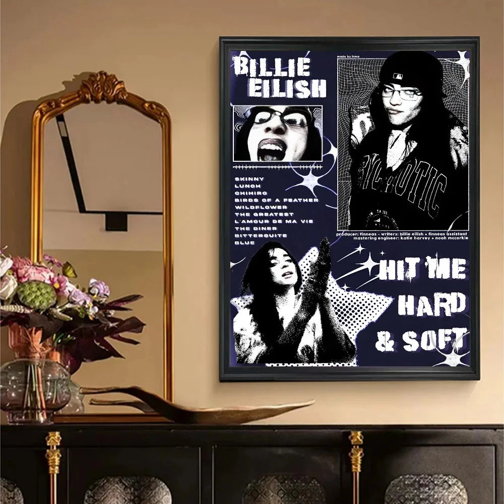 1pc Hit Me Hard and Soft B-BillieS Vintage Posters Sticky Retro Kraft Paper Sticker DIY Room Bar Cafe Kawaii Room Decor