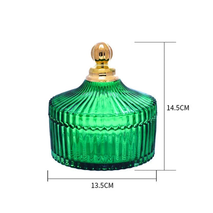 Decorbites™ Grünes gestreiftes Glasgefäß mit Deckel, Aufbewahrungsgefäß für kleine Gegenstände und Schmuck