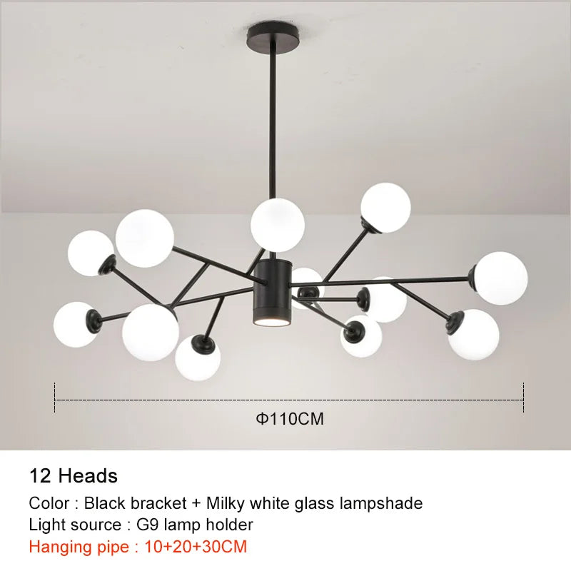 Decorbites™ Schwarze Kronleuchter: Luxuriöse Glas-Hängeleuchte für Zuhause, Schlafzimmer oder Wohnzimmer