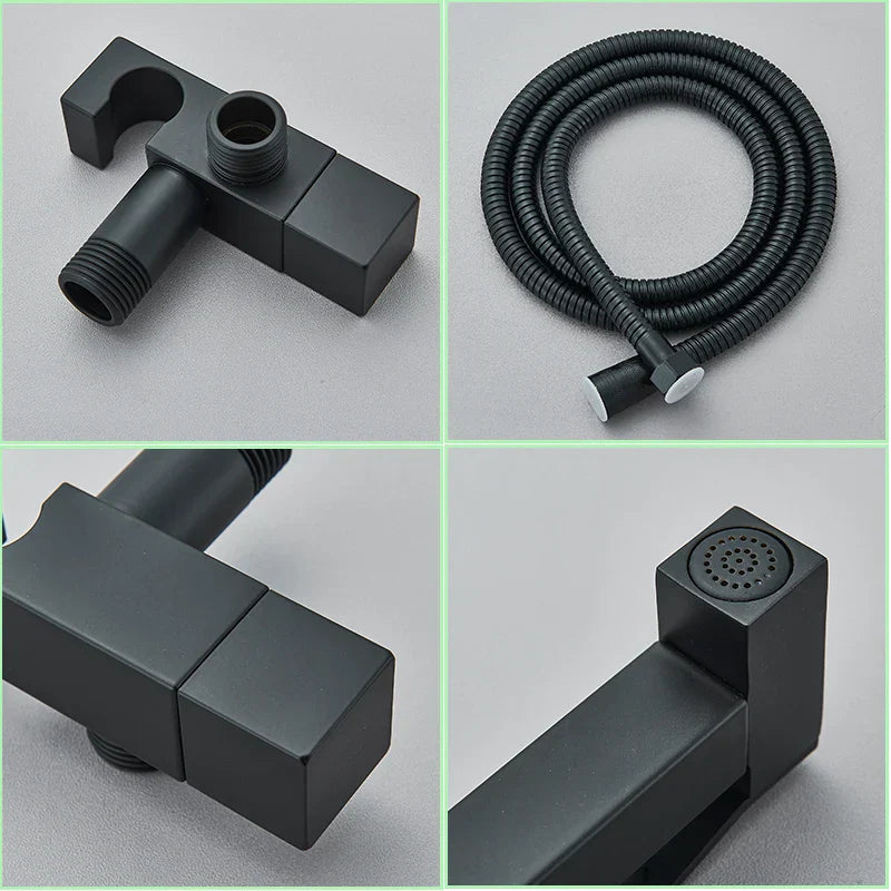 Decorbites™ Schwarze Messing-Bidetarmatur: Einhebel-Kaltwassertemperatur, Handbrause, Hygienischer Duschreiniger