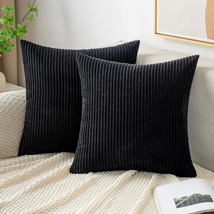DecorBites™ Corduroy Striped Throw Pillow Covers - Soft Decorative Cushion Cases