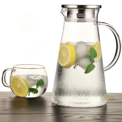DecorBites™ Glass Pitcher - Large Heat-Resistant Borosilicate Jug with Stainless Steel Lid