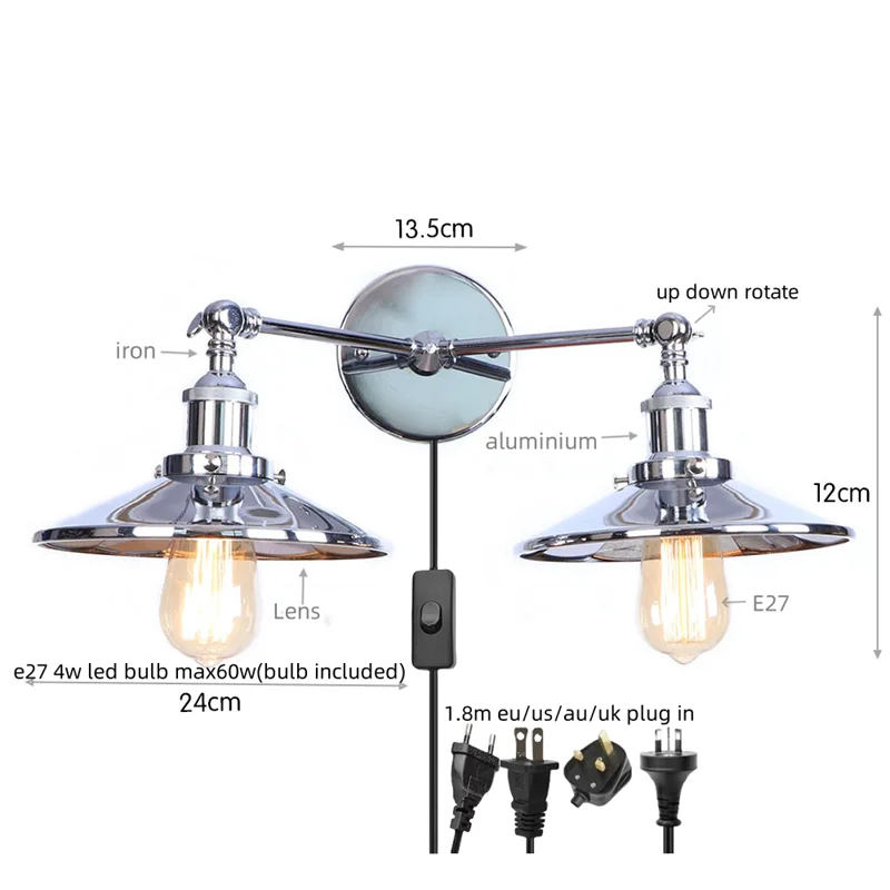 Decorbites™ Industrielles Vintage-LED-Wandleuchte mit doppelten Köpfen für verstellbares Kaffeelesen