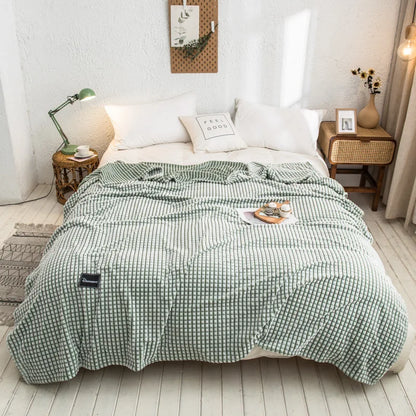 Decorbites™ Grauer Karo-Korallen-Fleece-Bettdecke - Einzel-/Queen-/King-Größe Gemütliche Flanell-Bettüberwurf