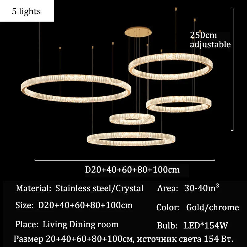 Modern Crystal Ring Pendant Chandelier In Gold Or Silver