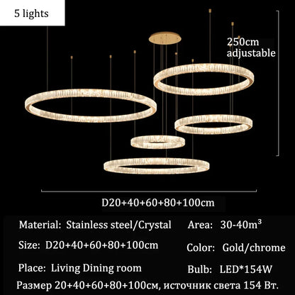 Modern Crystal Ring Pendant Chandelier In Gold Or Silver