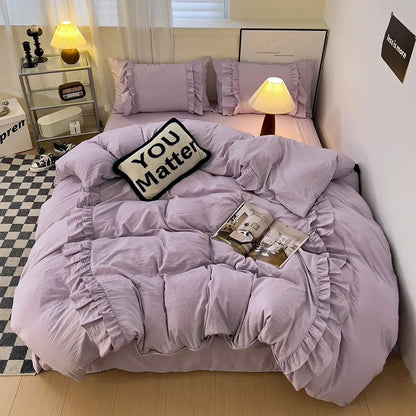 Decorbites™-Spitzen-Patchwork-Bettwäsche-Set, weiches Mikrofaser, für ein Voll-Queen-Größe-Bett mit Kissenbezug