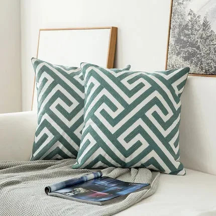 DecorBites™ Embroidered Geometric Floral Cushion Cover 45x45cm