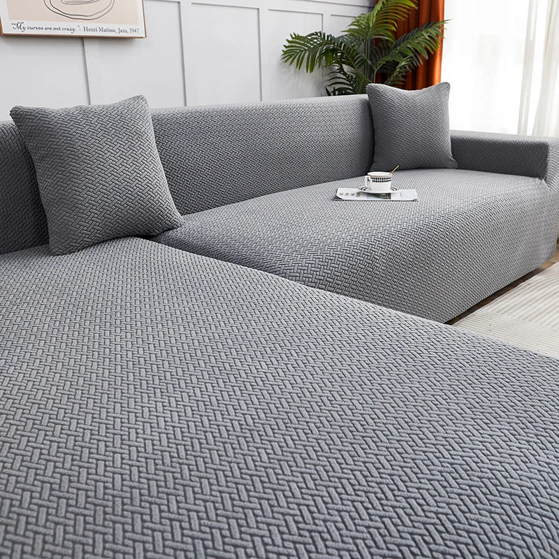 Decorbites™ Jacquard-Sofabezug | Dehnbares Fleece-Schutzbezug für dicke Couch | Einfarbiger Bezug