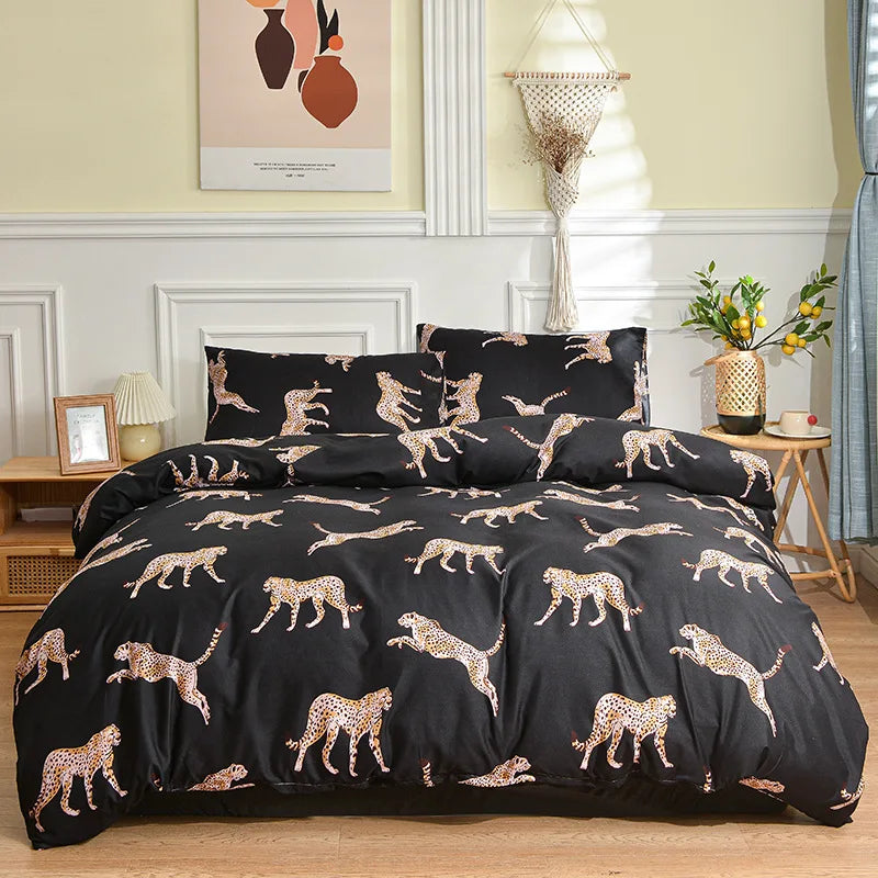 Decorbites™ Leopard-Print-Bettwäsche-Set - Daunenbezug, Bettlaken, Kissenbezüge