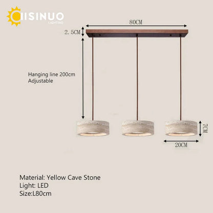 Wabi-Sabi Round Travertine Stone Pendant Light