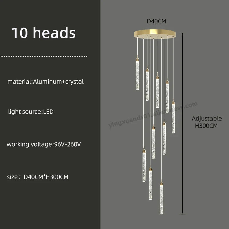 DecorBites™ Golden LED Crystal Chandelier for Living Room Staircase