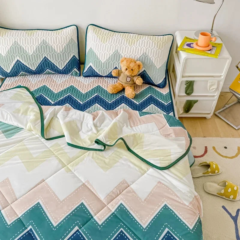 DecorBites™ Double-Sided Cool Comforter Set: Ice Silk Duvet, Fitted Sheet, Pillowcase