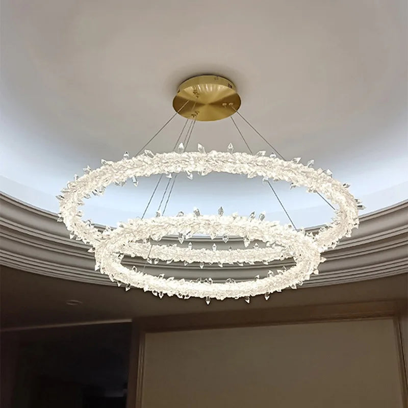 Gold Crystal Pendant Light Art Deco 4-Ring D100cm