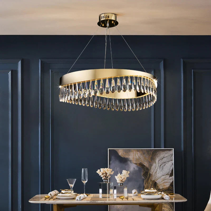 DecorBites™ Crystal Stainless Steel LED Chandelier for Foyer