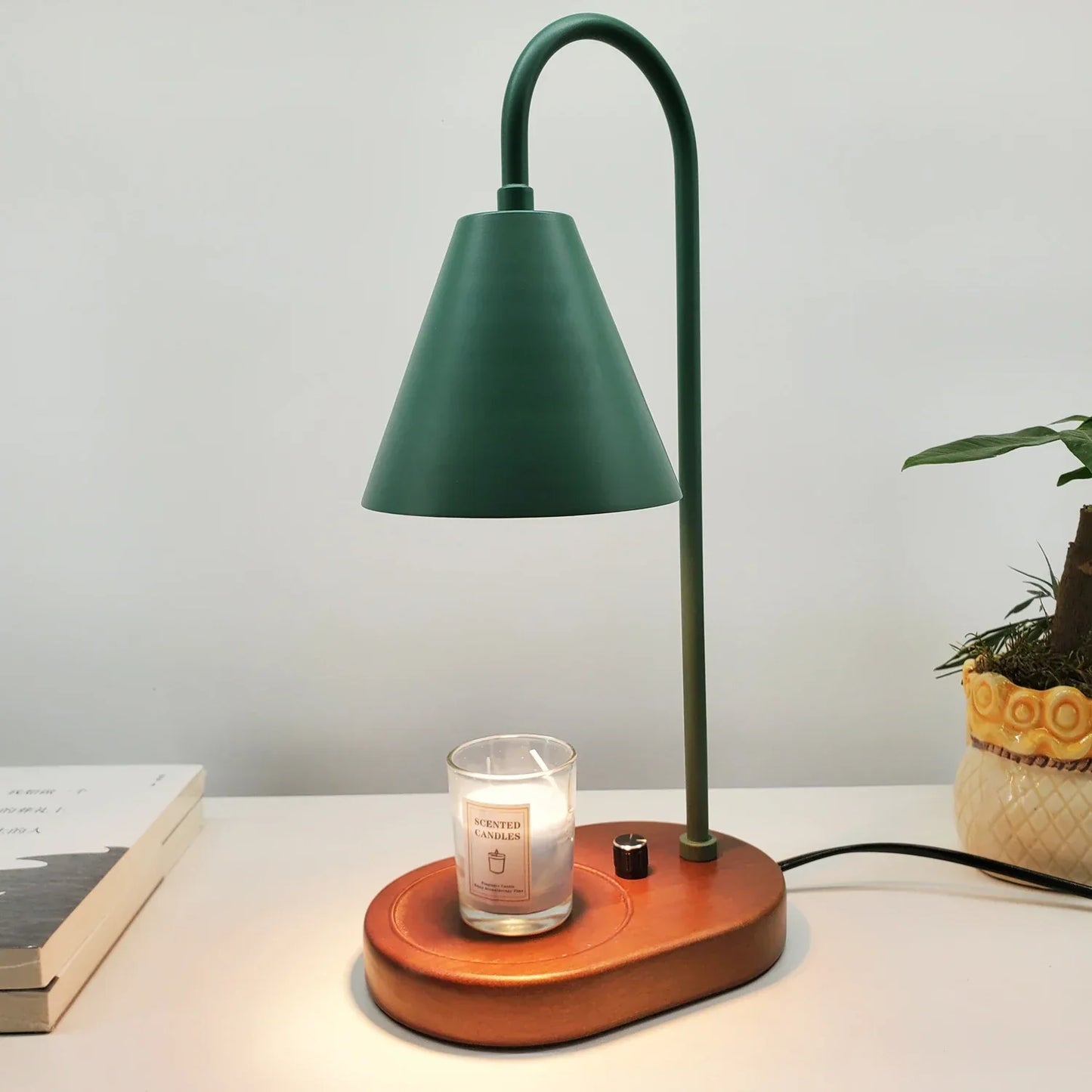 DecorBites™ Electric Candle Lamp Warmer: Romantic Wooden Base Aromatherapy Light for Bedside Decor