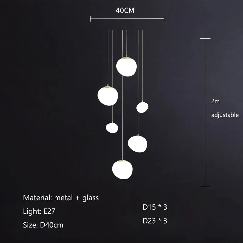 Decorbites™ Gregg Glass Hängeleuchte - Weiße LED-Kieselstein-Pendelleuchte für Villentreppen & Geschäfte