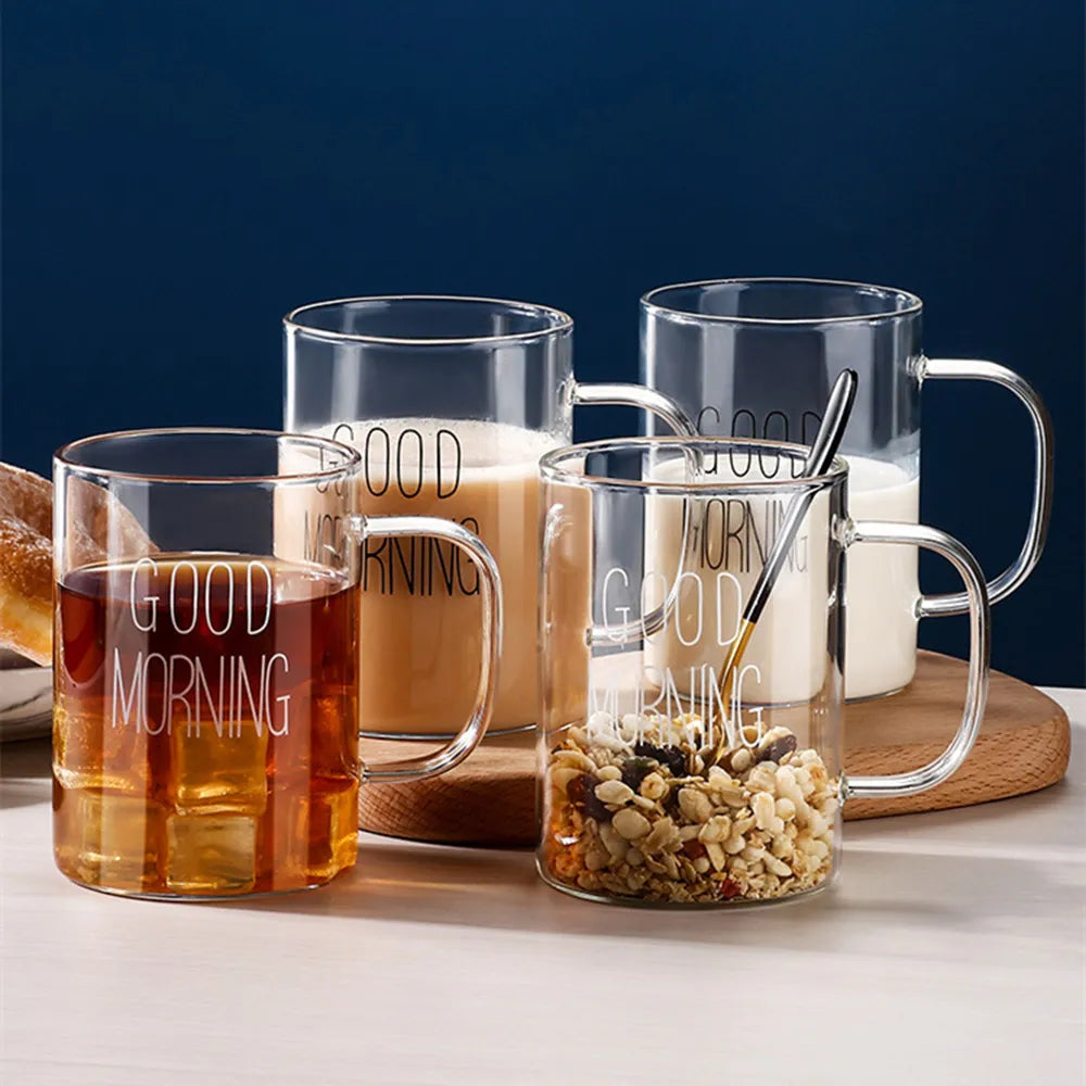 Decorbites™ Guten Morgen Glasbecher - Transparenter Becher mit Henkel